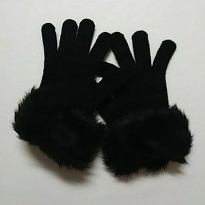 Faux Fur Black Gloves